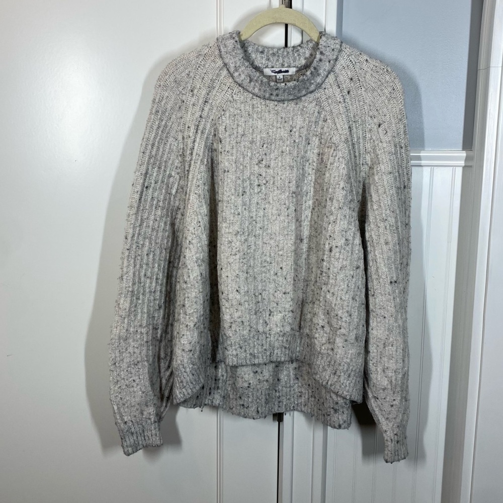 Madewell Ribbed Cotton-Blend Crew Neck Sweater Heather Dusk Grey Marl size small